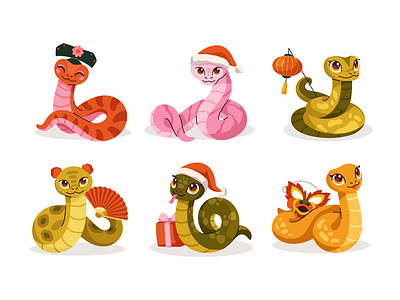 Cute Chinese New Year Snakes character design design drawing flat illustration graphic design illustration vector vector illustration