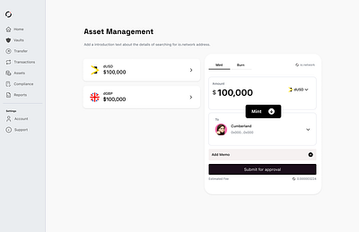 Crypto Mint & Burn Asset Widget asset management burn crypto dashboard mint ui web3