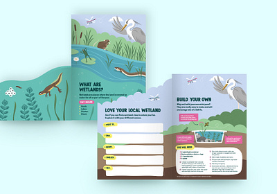 Illustrated educational activity brochure activity brochure character children die cut education flyer friendly fun heron illustration interactive kids layers leaflet print river water wildlife workbook