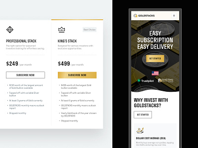 Goldstacks Pricing Page gold minimal design plan page pricing pricing page responsive design ui design uiux user interface web design website