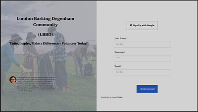 Signup page for Volunteer Community ui