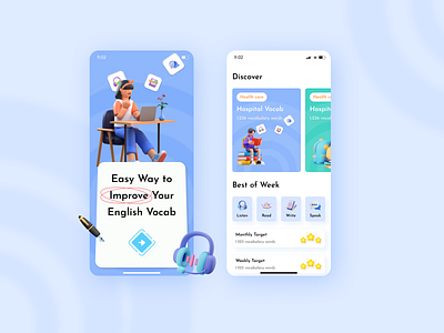English Vocab Application - 3D Style 3d app application creative design english mobile style ui uiux vocab