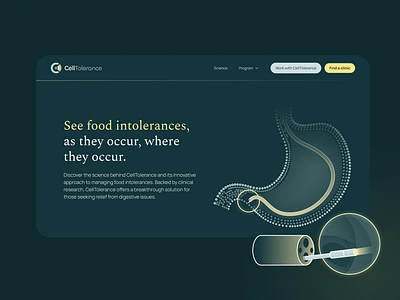 CellTolerance Website bowel clean darkmode design desktop graphic design ibs laser light medical pastel soft ui ui design ux ux design web webdesign website yellow