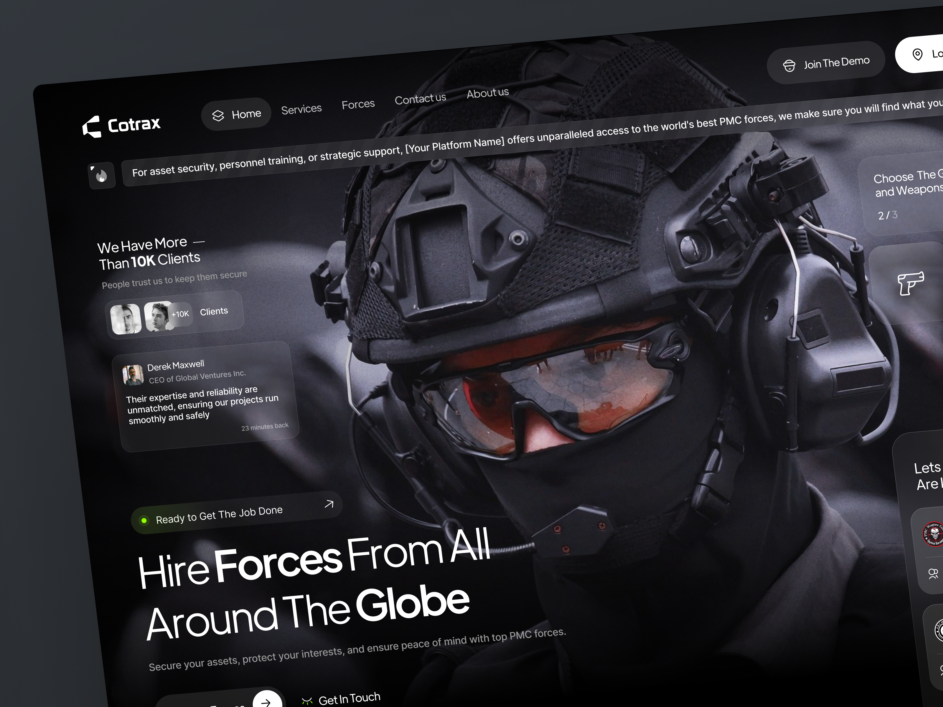 Cortax - PMC Hiring Platform clean dark gun interface landing landing page military minimal pmc shop store ui uix user experience user interface ux web web design