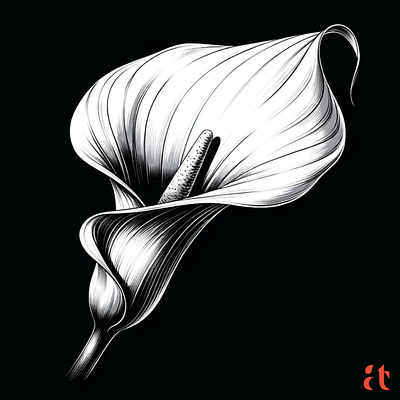 Calla Grace by Aravind Reddy Tarugu aravind art black and white bloom botanical calla lily contrast design detailed elegant graceful illustration magnificence pure reddy sleek lines symmetry tarugu trumpet shaped vector