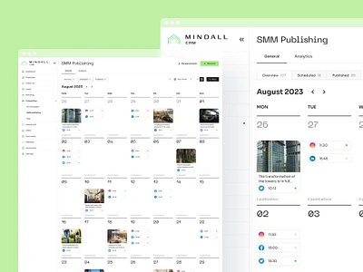 SMM Publishing | Mindall CRM ai calendar caption card content crm design digital generate management media mobile property publish real estate smm social ui ux view