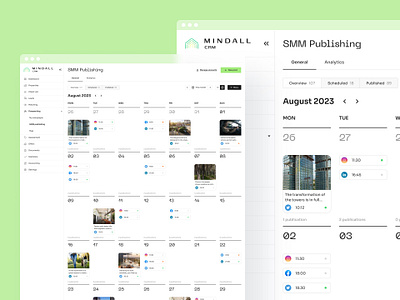 SMM Publishing | Mindall CRM ai calendar caption card content crm design digital generate management media mobile property publish real estate smm social ui ux view