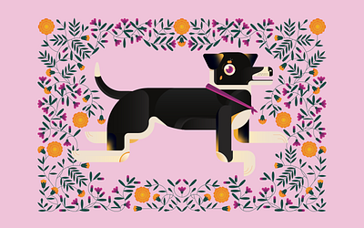 Dog portrait commission animal dog floral flowers garden gardening lavender leaves marigold mutt puppy spring summer