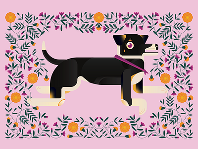 Dog portrait commission animal dog floral flowers garden gardening lavender leaves marigold mutt puppy spring summer