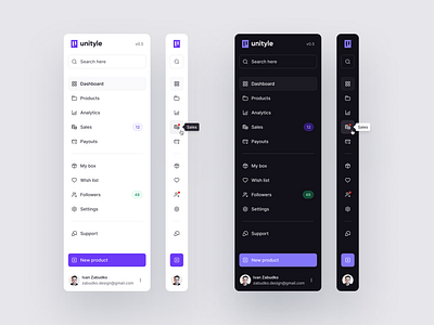 Sidebar - Daily UI dark design figma inspiration menu navigation sidebar ui ui kit unityle unityle.com