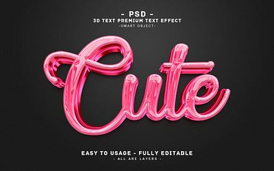 Chrome Style Cute'' 3D Editable PSD Text Effect Style 3d action chrome style cute 3d text effect cute text editable text effect pinky psd action style text effect