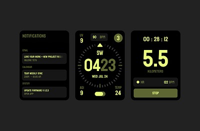 Monochromatic watch UI analog app complications smartwatch time ui watch watches wearable