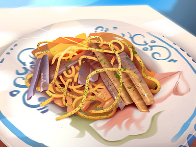 Spaghetti alle vongole culture food illustration illustrations italia italy lifestyle pasta poster restaurant riviera sea tasty travel voyage