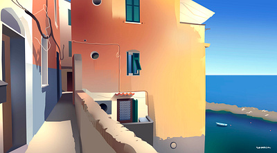 The village above the sea city illustration italia italy sea travel village voyage