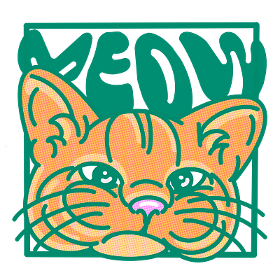 MEOW branding cartoon cat design illustration illustrator kitten procreate retro type typography vintage