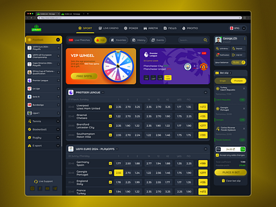 Sports Betting & Casino - Web Design Concept betting page design casino design casino page clean ui design dark theme football web page design gamification sport design landing page live casino live matches design minimalist minimalist ui design modern design uiux web design web page web site