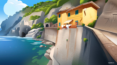 Above the sea 🇮🇹 cliff illustration italia italy mer sea travel traveling village voyage yellowhouse