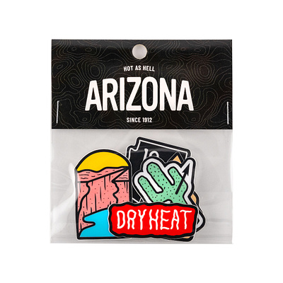 Arizona Sticker Pack 1912 arizona arrowhead badge branding cactus canyon design or die dry heat grand canyon hot as hell illustration logo mark packaging sticker pack stickers typography