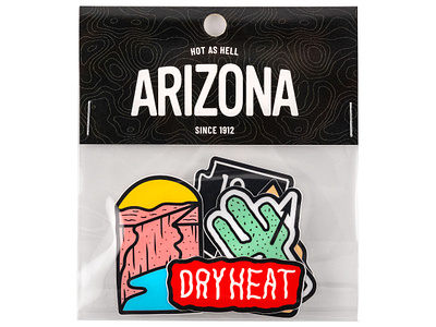 Arizona Sticker Pack 1912 arizona arrowhead badge branding cactus canyon design or die dry heat grand canyon hot as hell illustration logo mark packaging sticker pack stickers typography