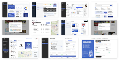 A series of screen designs for a sports search platform ui