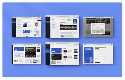 A series of screen designs for a sports search platform ui