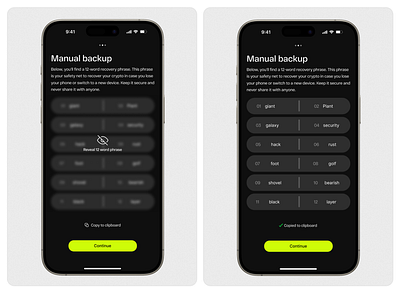 Backup Seed Phrase crypto cryptowallet daap defi design productdesign ui uidesign ux web3