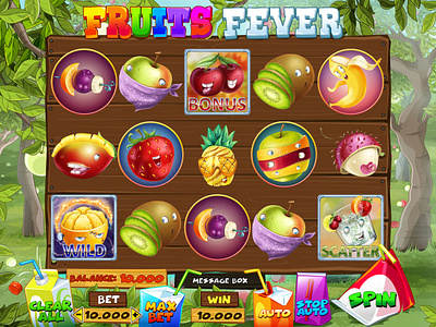 The Main UI design for the Fruits themed casino slot machine digital art fruit machine fruits fruits slot fruits themed gambling gambling art gambling design game art game design game reels graphic design main ui reels slot art slot design slot machine slot reels ui ui design