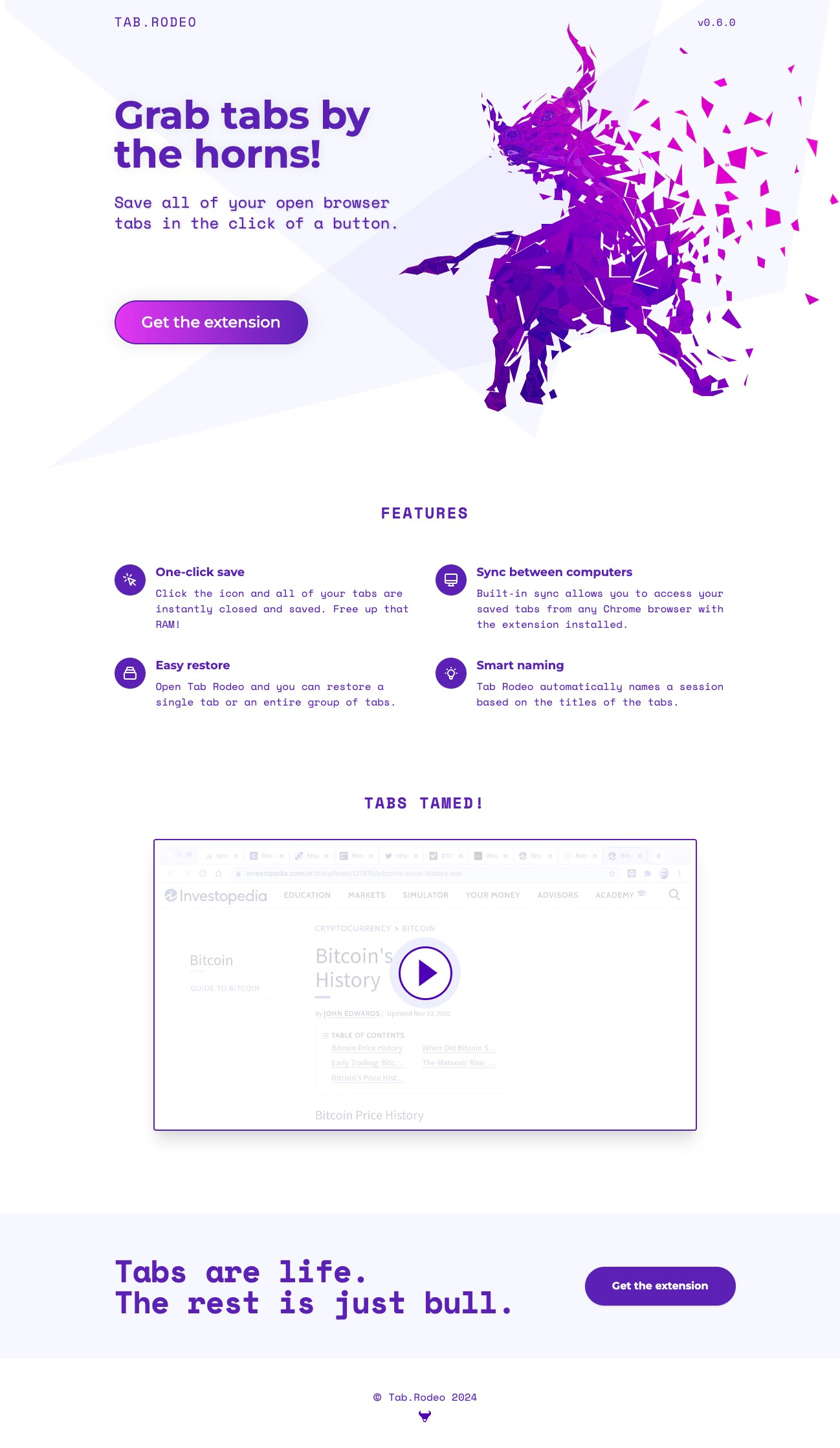 Tab.rodeo bull extension google chrome illustration landing monospace