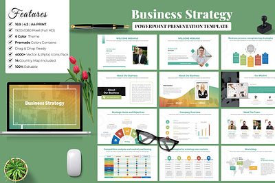 Business Strategy PowerPoint Presentation Design Template 1920 by 1080 2025 adobe illustrator branding business presentation design design template editable full hd 16:9 ratio graphic design interactive master slide layout powerpoint presentation template presentation unique slides