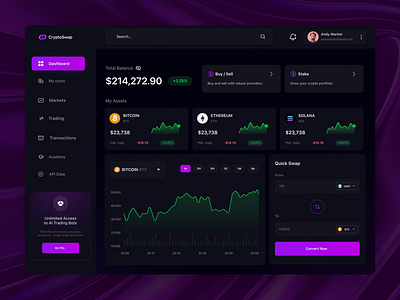 Cryptocurrency Portfolio Dashboard app design graphic design logo typography ui ux