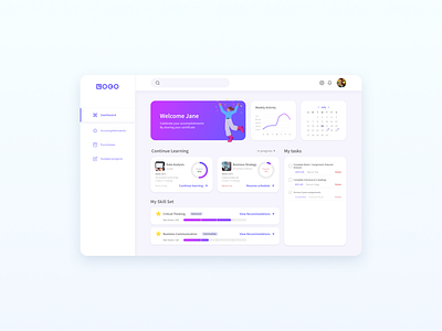 Dashboard for an online learning platform dashboard ui web design