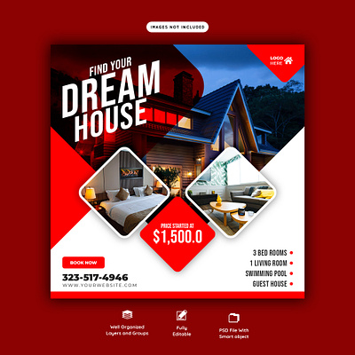 Real-estate Post design Template. graphic design real estate design