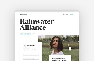 Rainwater Alliance branding clean design digital design graphic design landing page marketing landing page marketing page modern subtle typography ui ux water water collection