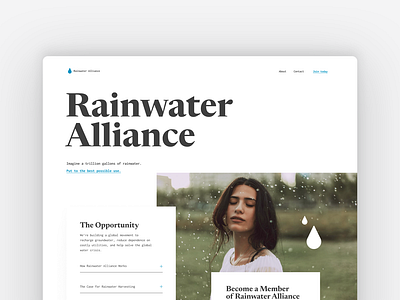 Rainwater Alliance branding clean design digital design graphic design landing page marketing landing page marketing page modern subtle typography ui ux water water collection