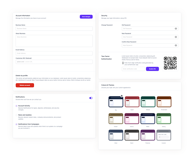 Settings → Account, Appearance, Security, Notifications crypto design open to work product design ui ui design ux design web3