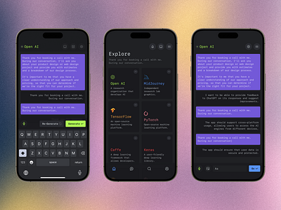 AI Assist Chatbot App ai ai assist app automation chat chat gpt chatbot clean dark mode ios mobile mobile app modern product design ui ux