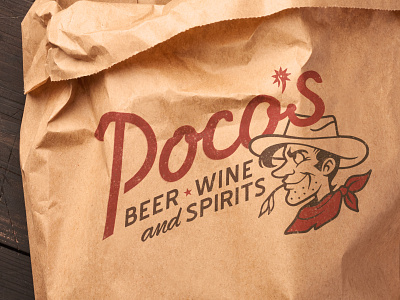 Poco's Beer, Wine, and Spirits | Two-Color Logo on Liquor Bag arkansas branding cowboy flat hunter oden lettering lockup logo logotype stamp vintage
