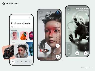 Curioverse - Photo Editor App ai app app design canva clean crop edit effect filter gallery image editor images mobile app photo app photo edit rotate simple ui ux video editor