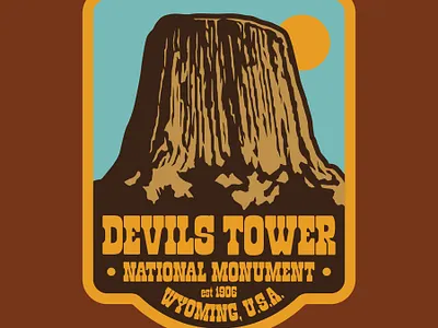 Devils Tower badge design devils tower illustration national monument national park outdoors patch retro vintage wilderness wyoming