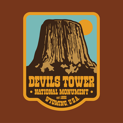 Devils Tower badge design devils tower illustration national monument national park outdoors patch retro vintage wilderness wyoming
