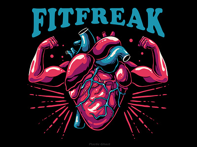 Strong heart illustration artwork barbell builder cartoon fit fit freak graphic design gym hand healthy life heart illustration logo muscle pop pop art streetwear tshirt design