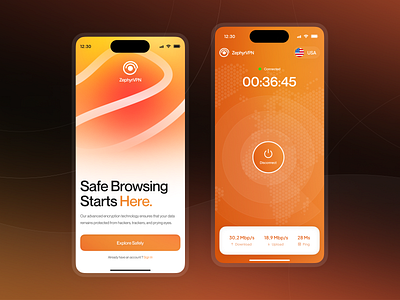 ZephyrVPN - VPN Mobile App app clean connection gradient internet ios ip minimal mobile mobile app network privacy security shield simple ui ux vpn vpn app vpn concept