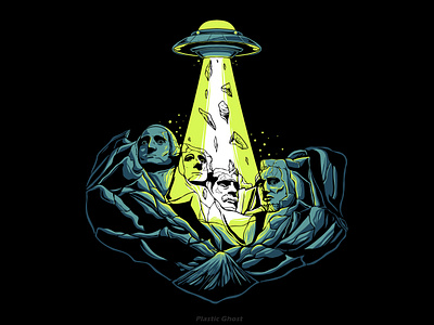 Ufo Invasion Mount Rushmore illustration alien apparel design artwork cartoon clothing fly illustration invasion merch band mount mount rushmore pop pop art space streetwear tshirt design ufo