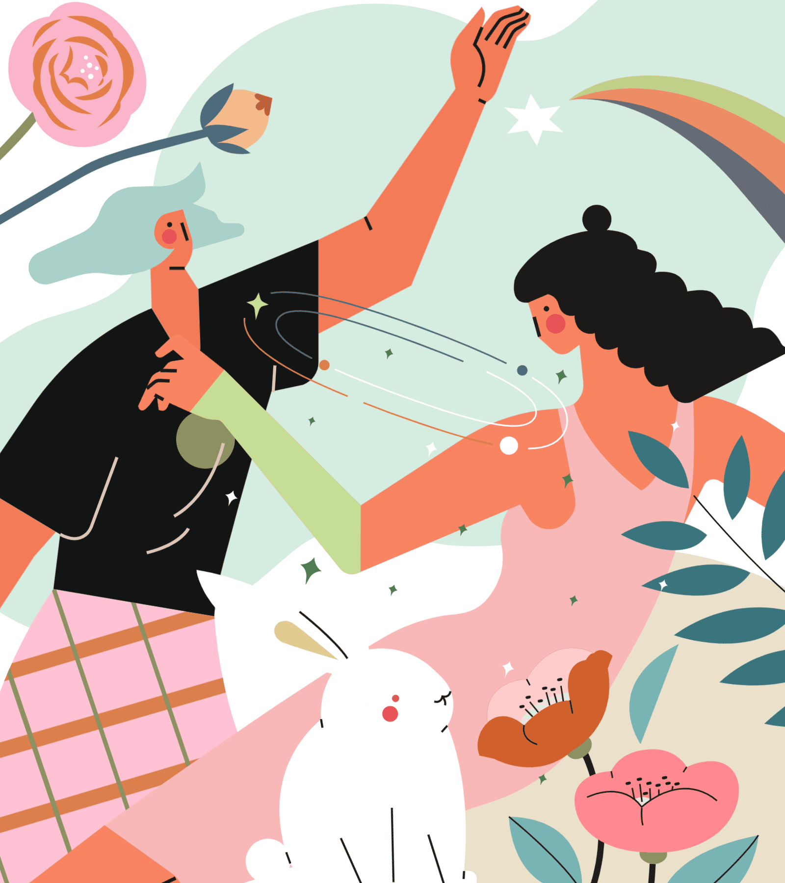 小园素作品 ：浪漫星与花 design flat graphic design illustration vector