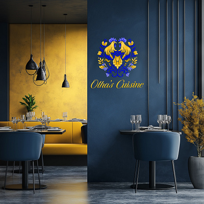 Logo design for a restaurant Ukrainian traditional cuisine blue yellow colourful cuisine lettering logo logo design logo lettering restaurant restaurant logo ukraine ukrainian logo ukraininan yellow blue