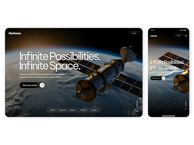 Horizons space landing page! apps branding clean design future interface nasa popular rocket satelite space spacex technology trending ui ui ux ux web web design website