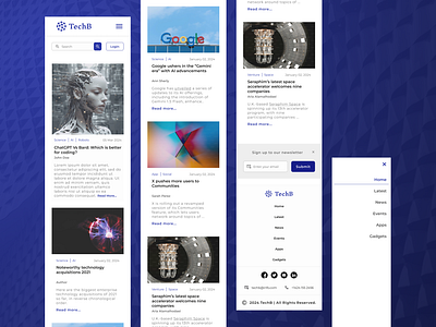Blog Feed - Mobile Version article blog blog feed card drawer email footer header mobile mobile version navigation news tech ui uiux