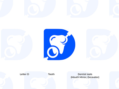 Dentist Logo (Letter D, Tooth, Dentist Tools) blue brand identity branding business dental dentist dentistry doctor founder letter d logo logo design medical minimal monogram negative space startup surgeon teeth tooth