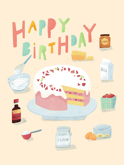 Birthday Card Illustration Design birthday cake art birthdaycard childrens illustration digital illustration digitalart greeting card illustration greetingcard happybirthday illustration photoshop