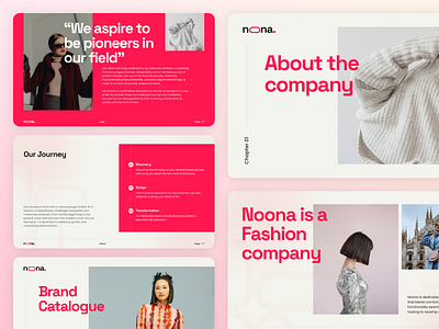 Noona - Brand Guidelines - About Company about us brand book brand guideline brand identity branding clean company design document fashion graphic design lifestyle logo logo brand marketing pink presentation slides style guide template